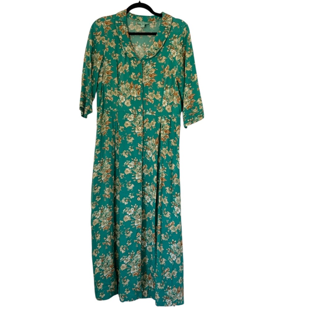 April Cornell Dress Midi Maxi Women XS Green Floral Button Front Cottage Boho